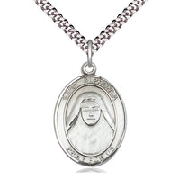 Sterling Silver St Alphonsa Pendant on a 24 inch Light Rhodium Heavy Curb Chain. - Unique Catholic Gifts