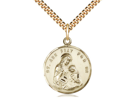 14kt Gold Filled St Ann Pendant on a 24 inch Gold Plate Heavy Curb Chain. - Unique Catholic Gifts