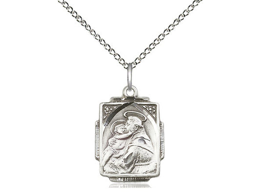 Sterling Silver St Anthony Pendant on a 18 inch Sterling Silver Light Curb Chain. - Unique Catholic Gifts