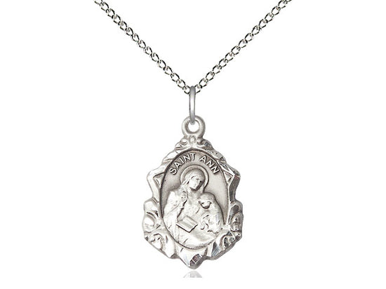 Sterling Silver St Ann Pendant on a 18 inch Sterling Silver Light Curb Chain. - Unique Catholic Gifts