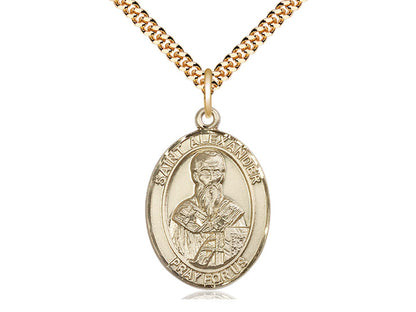 14kt Gold Filled St Alexander Sauli Pendant on a 24 inch Gold Plate Heavy Curb Chain. - Unique Catholic Gifts