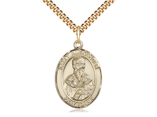 14kt Gold Filled St Alexander Sauli Pendant on a 24 inch Gold Plate Heavy Curb Chain. - Unique Catholic Gifts