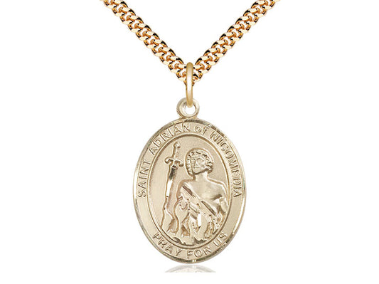 14kt Gold Filled St Adrian of Nicomedia Pendant on a 24 inch Gold Plate Heavy Curb Chain.  Medal Size - Unique Catholic Gifts