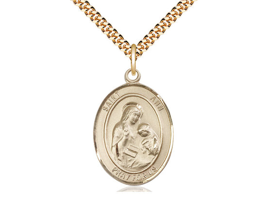 14kt Gold Filled St Ann Pendant on a 24 inch Gold Plate Heavy Curb Chain. - Unique Catholic Gifts
