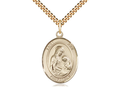 14kt Gold Filled St Ann Pendant on a 24 inch Gold Plate Heavy Curb Chain. - Unique Catholic Gifts