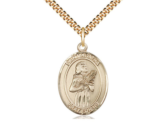 14kt Gold Filled St Agatha Pendant on a 24 inch Gold Plate Heavy Curb Chain. - Unique Catholic Gifts