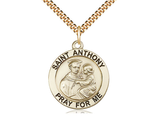 14kt Gold Filled St Anthony Pendant on a 24 inch Gold Plate Heavy Curb Chain. - Unique Catholic Gifts