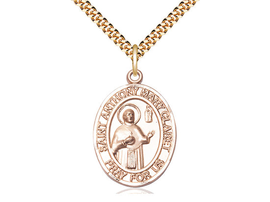 14kt Gold Filled St Anthony Mary Claret Pendant on a 24 inch Gold Plate Heavy Curb Chain. - Unique Catholic Gifts