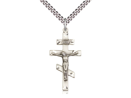 Sterling Silver St Andrew Pendant on a 24 inch Light Rhodium Heavy Curb Chain - Unique Catholic Gifts