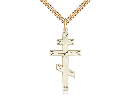14kt Gold Filled Cross Pendant on a 24 inch Gold Plate Heavy Curb Chain - Unique Catholic Gifts