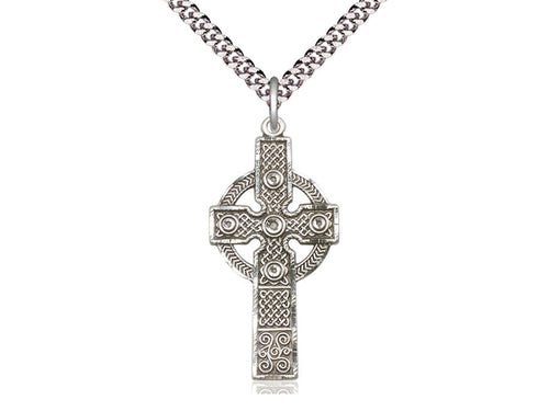 Sterling Silver Kilklispeen Cross Pendant on a 24 inch Light Rhodium Heavy Curb Chain - Unique Catholic Gifts