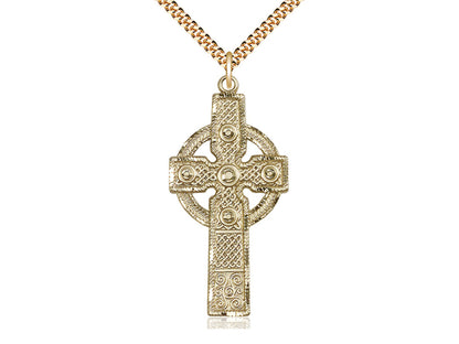 14kt Gold Filled Kilklispeen Cross Pendant on a 24 inch Gold Plate Heavy Curb Chain - Unique Catholic Gifts