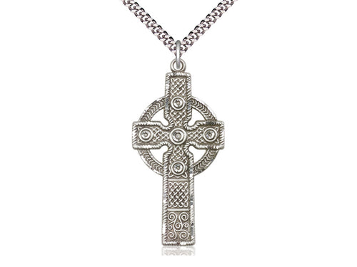 Sterling Silver Kilklispeen Cross Pendant on a 24 inch Light Rhodium Heavy Curb Chain. - Unique Catholic Gifts