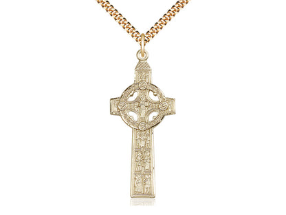 14kt Gold Filled Scriptures Cross Pendant on a 24 inch Gold Plate Heavy Curb Chain - Unique Catholic Gifts