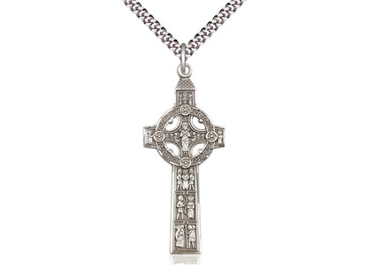 Sterling Silver Scriptures Cross Pendant on a 24 inch Light Rhodium Heavy Curb Chain - Unique Catholic Gifts