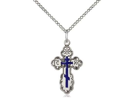 Sterling Silver St Olga Cross Pendant on a 18 inch Sterling Silver Light Curb Chain - Unique Catholic Gifts