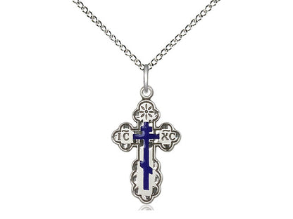 Sterling Silver St Olga Cross Pendant on a 18 inch Sterling Silver Light Curb Chain - Unique Catholic Gifts
