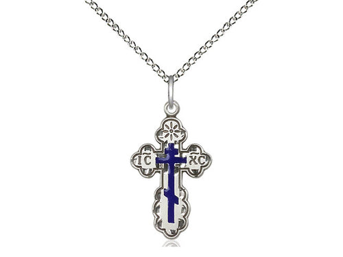 Sterling Silver St Olga Cross Pendant on a 18 inch Sterling Silver Light Curb Chain - Unique Catholic Gifts