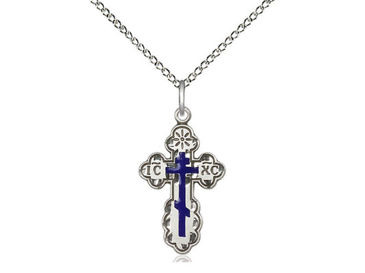 Sterling Silver St Olga Cross Pendant on a 18 inch Sterling Silver Light Curb Chain - Unique Catholic Gifts