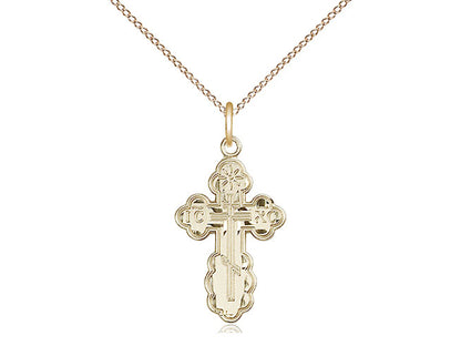 14kt Gold Filled St Olga Cross Pendant on a 18 inch Gold Filled Light Curb Chain - Unique Catholic Gifts