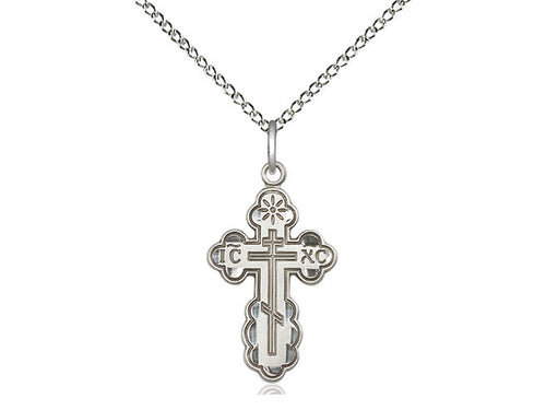 Sterling Silver St Olga Cross Pendant on a 18 inch Sterling Silver Light Curb Chain - Unique Catholic Gifts