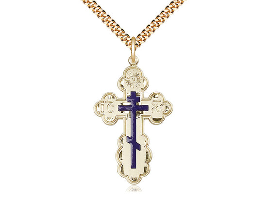 14kt Gold Filled St. Olga Cross Medal on a Gold Plate Heavy Curb Chain - Unique Catholic Gifts