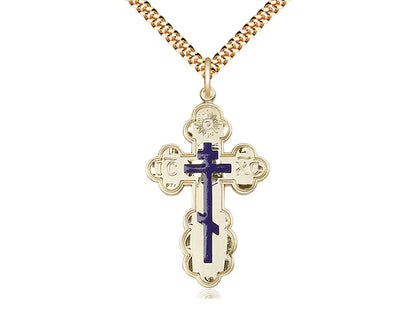 14kt Gold Filled St. Olga Cross Medal on a Gold Plate Heavy Curb Chain - Unique Catholic Gifts