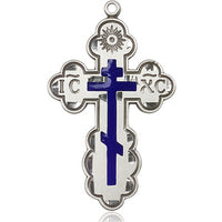 Sterling Silver St. Olga Cross Medal on a Light Rhodium Heavy Curb Chain - Unique Catholic Gifts