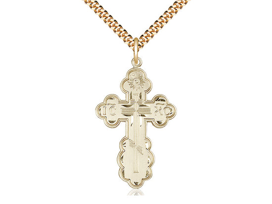 14kt Gold Filled St Olga Cross Pendant on a 24 inch Gold Plate Heavy Curb Chain - Unique Catholic Gifts