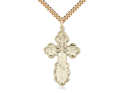 14kt Gold Filled St Olga Cross Pendant on a 24 inch Gold Plate Heavy Curb Chain - Unique Catholic Gifts