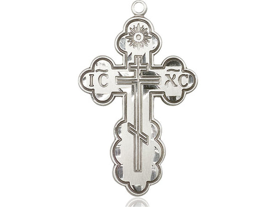 Sterling Silver St Olga Cross Pendant on a 24 inch Light Rhodium Heavy Curb Chain - Unique Catholic Gifts