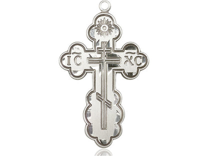 Sterling Silver St Olga Cross Pendant on a 24 inch Light Rhodium Heavy Curb Chain - Unique Catholic Gifts