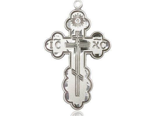 Sterling Silver St Olga Cross Pendant on a 24 inch Light Rhodium Heavy Curb Chain - Unique Catholic Gifts