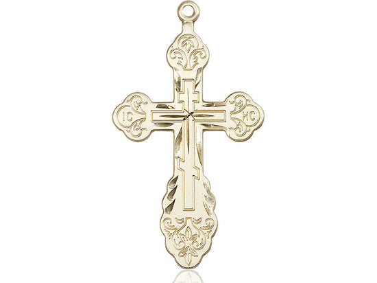 14kt Gold Filled Vladimir Cross Pendant on a 24 inch Gold Plate Heavy Curb Chain - Unique Catholic Gifts