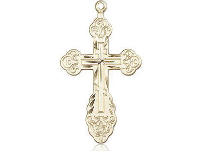 14kt Gold Filled Vladimir Cross Pendant on a 24 inch Gold Plate Heavy Curb Chain - Unique Catholic Gifts