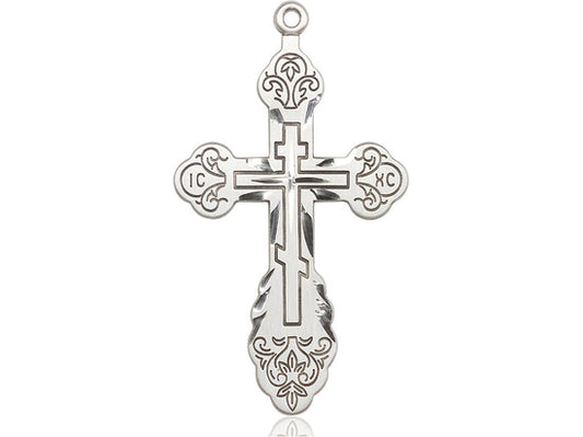 Sterling Silver Vladimir Cross Pendant on a 24 inch Light Rhodium Heavy Curb Chain - Unique Catholic Gifts