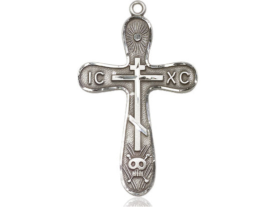 Sterling Silver Golgotha Cross Pendant on a 18 inch Sterling Silver Light Curb Chain - Unique Catholic Gifts