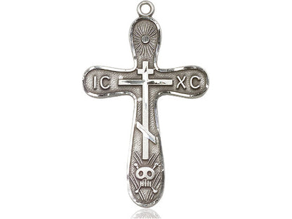Sterling Silver Golgotha Cross Pendant on a 18 inch Sterling Silver Light Curb Chain - Unique Catholic Gifts