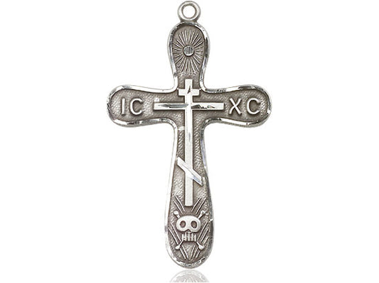 Sterling Silver Golgotha Cross Pendant on a 18 inch Sterling Silver Light Curb Chain - Unique Catholic Gifts