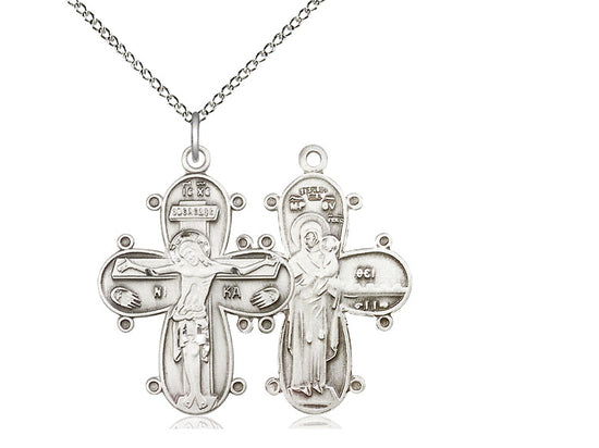 Sterling Silver Christine Cross Pendant on a 18 inch Sterling Silver Light Curb Chain - Unique Catholic Gifts
