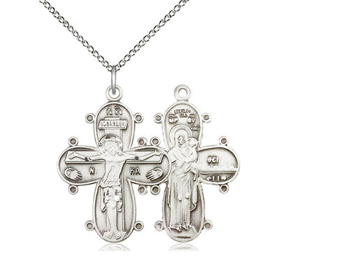 Sterling Silver Christine Cross Pendant on a 18 inch Sterling Silver Light Curb Chain - Unique Catholic Gifts