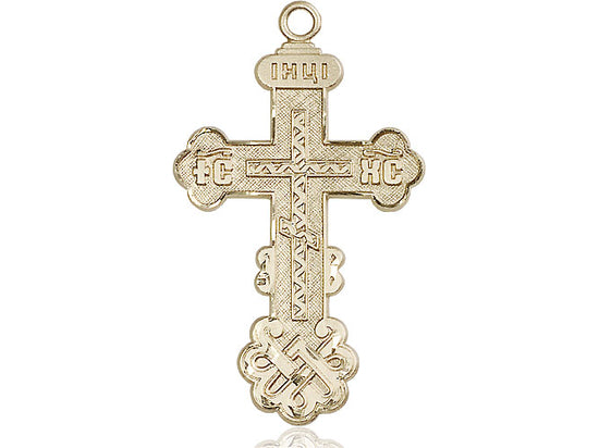 14kt Gold Filled Kiev Cross Pendant on a 24 inch Gold Plate Heavy Curb Chain - Unique Catholic Gifts