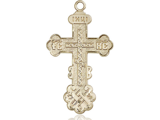 14kt Gold Filled Kiev Cross Pendant on a 24 inch Gold Plate Heavy Curb Chain - Unique Catholic Gifts