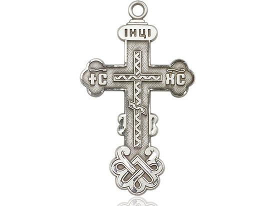 Sterling Silver Kiev Cross Pendant on a 24 inch Light Rhodium Heavy Curb Chain - Unique Catholic Gifts