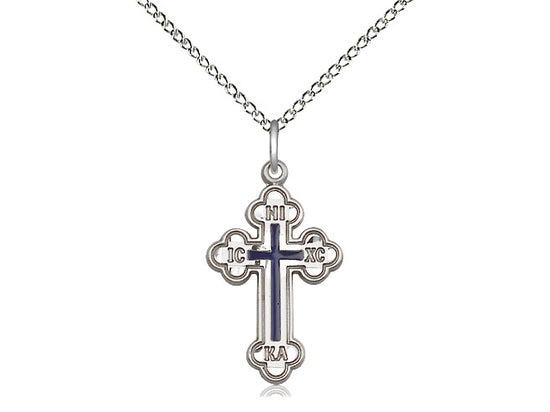 Sterling Silver Russian Cross Pendant on a 18 inch Sterling Silver Light Curb Chain - Unique Catholic Gifts