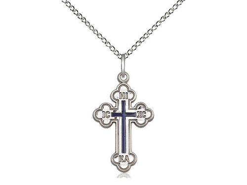 Sterling Silver Russian Cross Pendant on a 18 inch Sterling Silver Light Curb Chain - Unique Catholic Gifts
