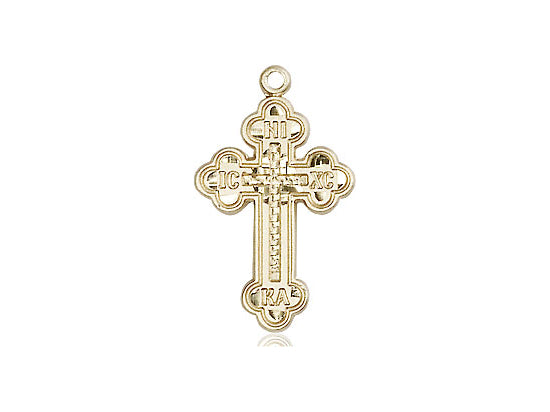 14kt Gold Filled Russian Cross Pendant on a 18 inch Gold Filled Light Curb Chain - Unique Catholic Gifts