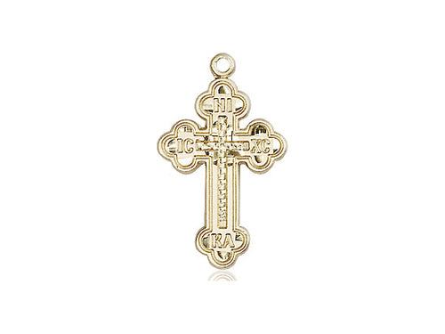 14kt Gold Filled Russian Cross Pendant on a 18 inch Gold Filled Light Curb Chain - Unique Catholic Gifts