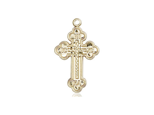 14kt Gold Filled Russian Cross Pendant on a 18 inch Gold Filled Light Curb Chain - Unique Catholic Gifts