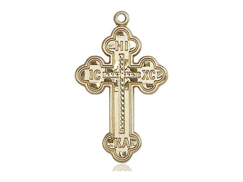 14kt Gold Filled Russian Cross Pendant on a 24 inch Gold Plate Heavy Curb Chain - Unique Catholic Gifts